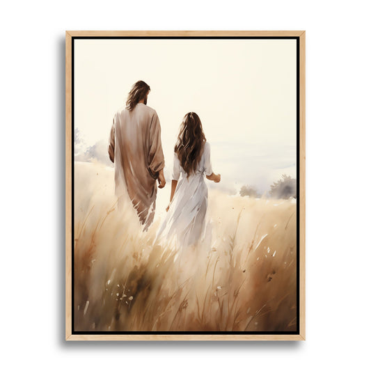 Jesus Walking With a Woman - Canvas