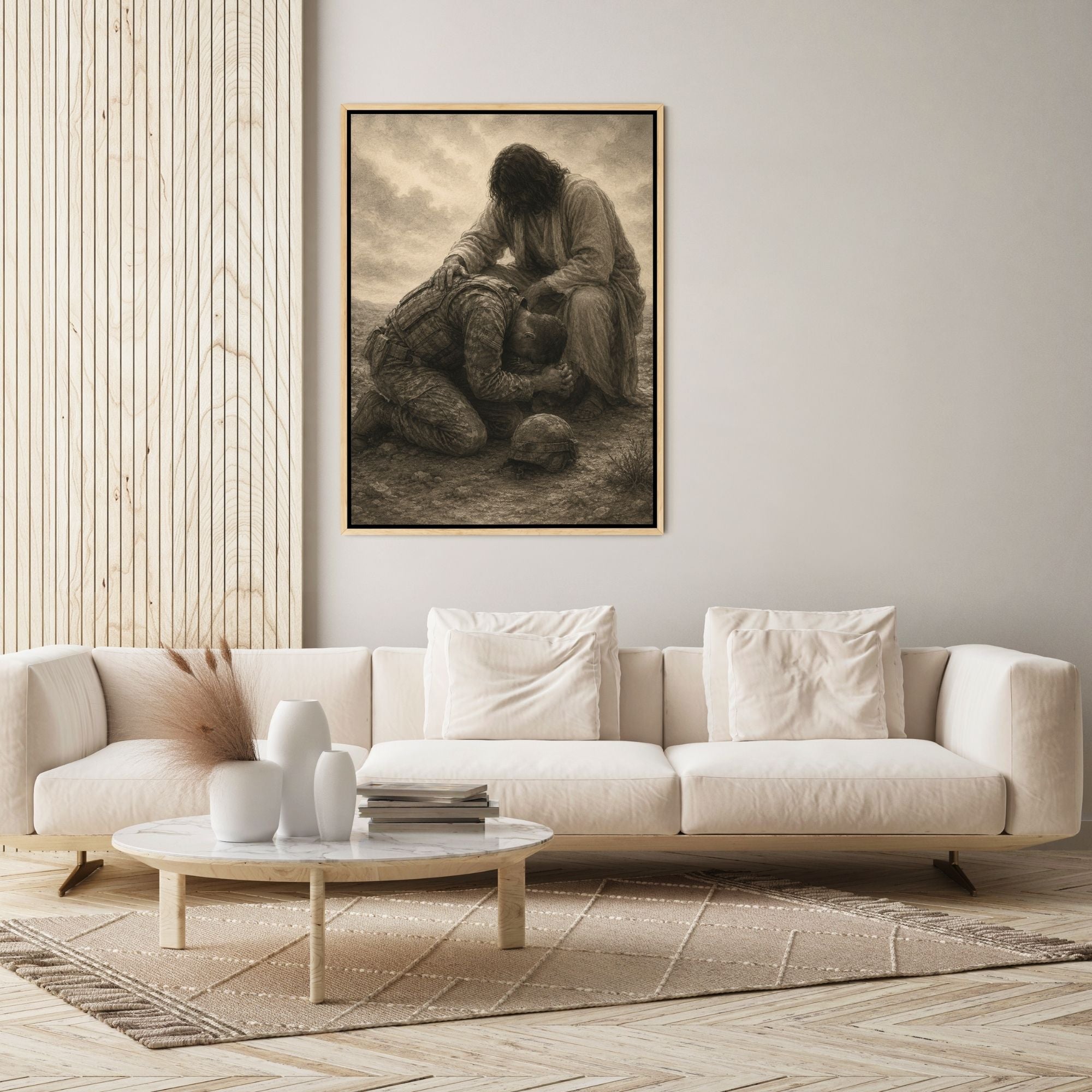 Jesus Praying Over Soldier - Canvas