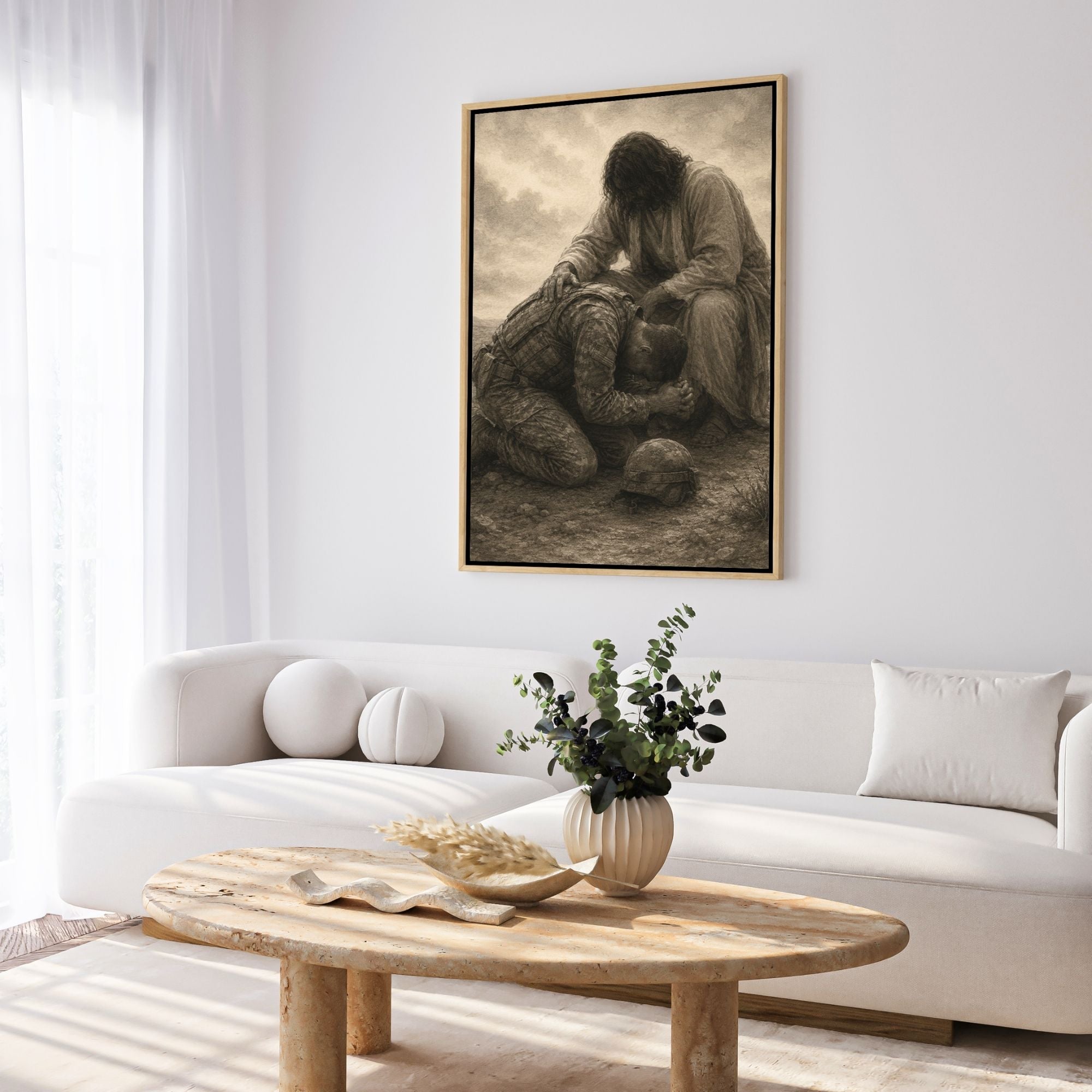 Jesus Praying Over Soldier - Canvas