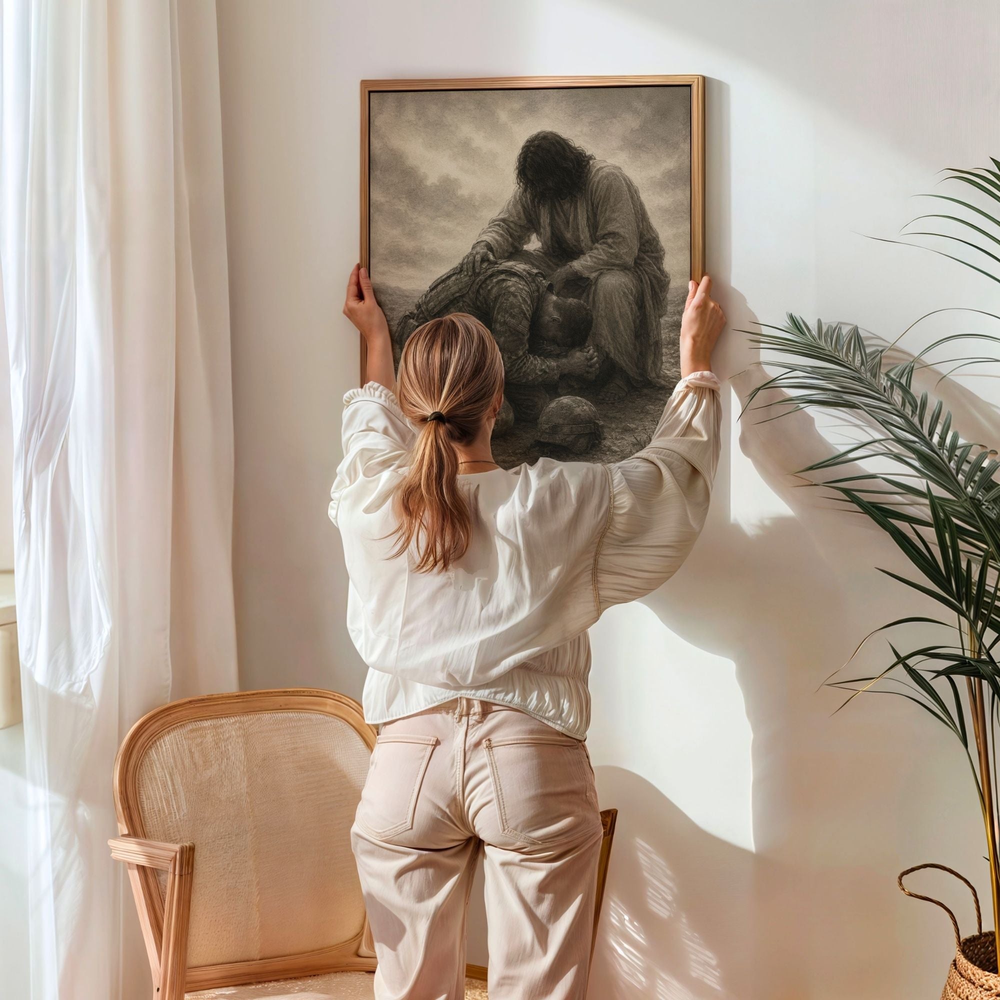 Jesus Praying Over Soldier - Canvas