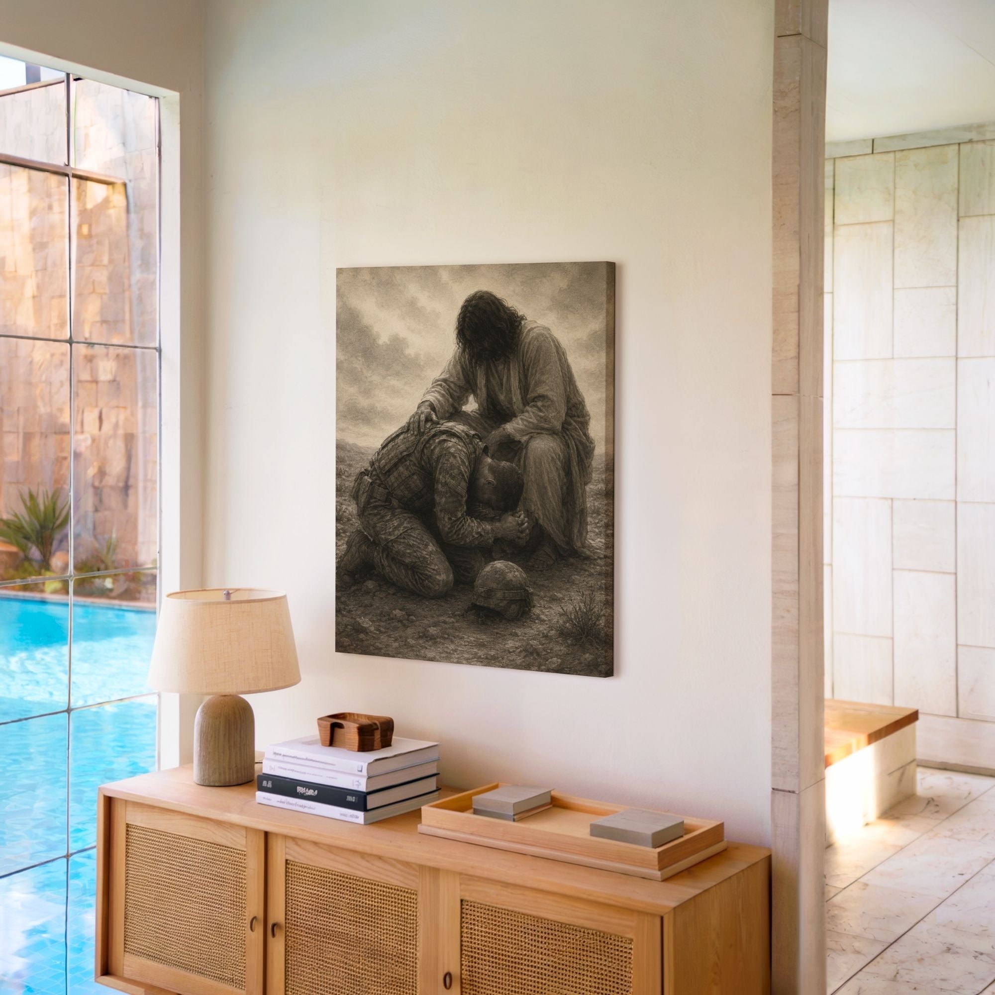 Jesus Praying Over Soldier - Canvas