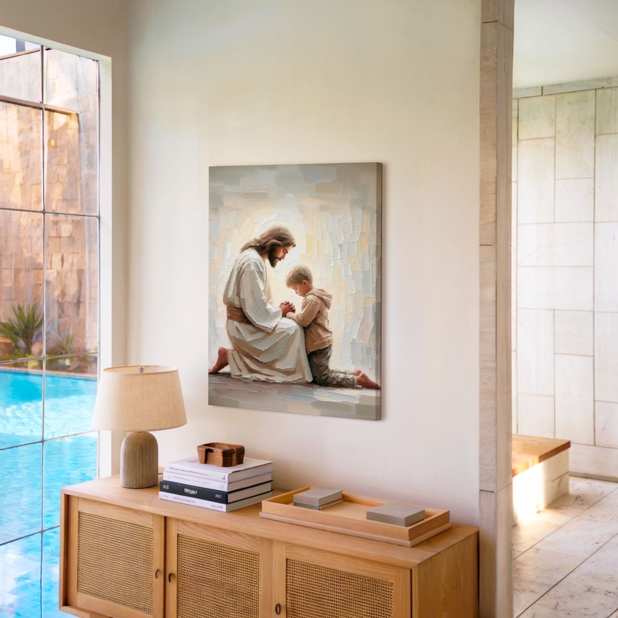 Jesus Praying With Little Boy - Canvas