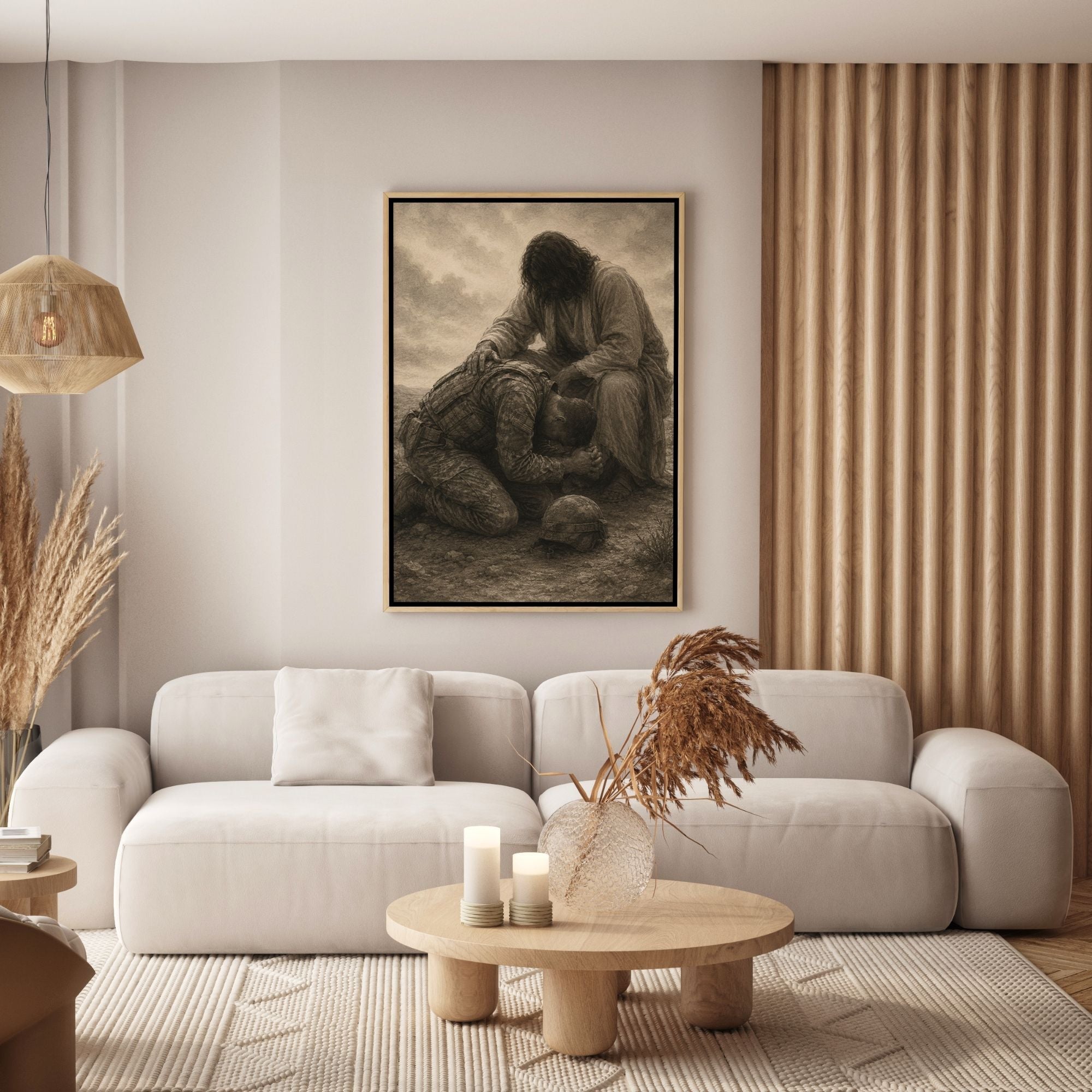 Jesus Praying Over Soldier - Canvas