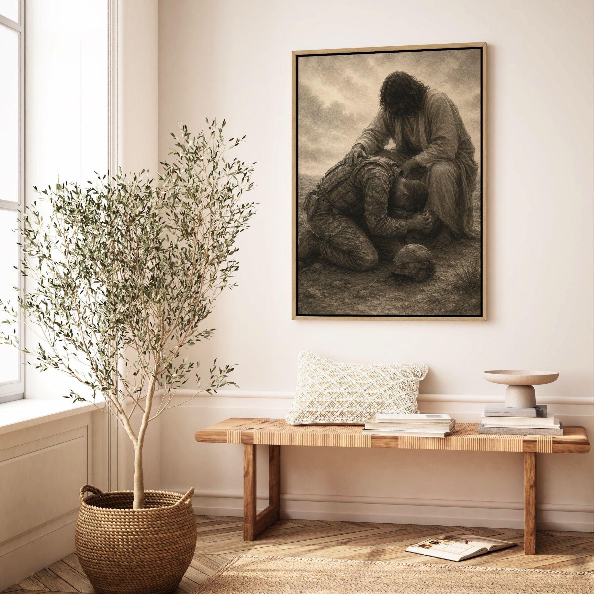 Jesus Praying Over Soldier - Canvas