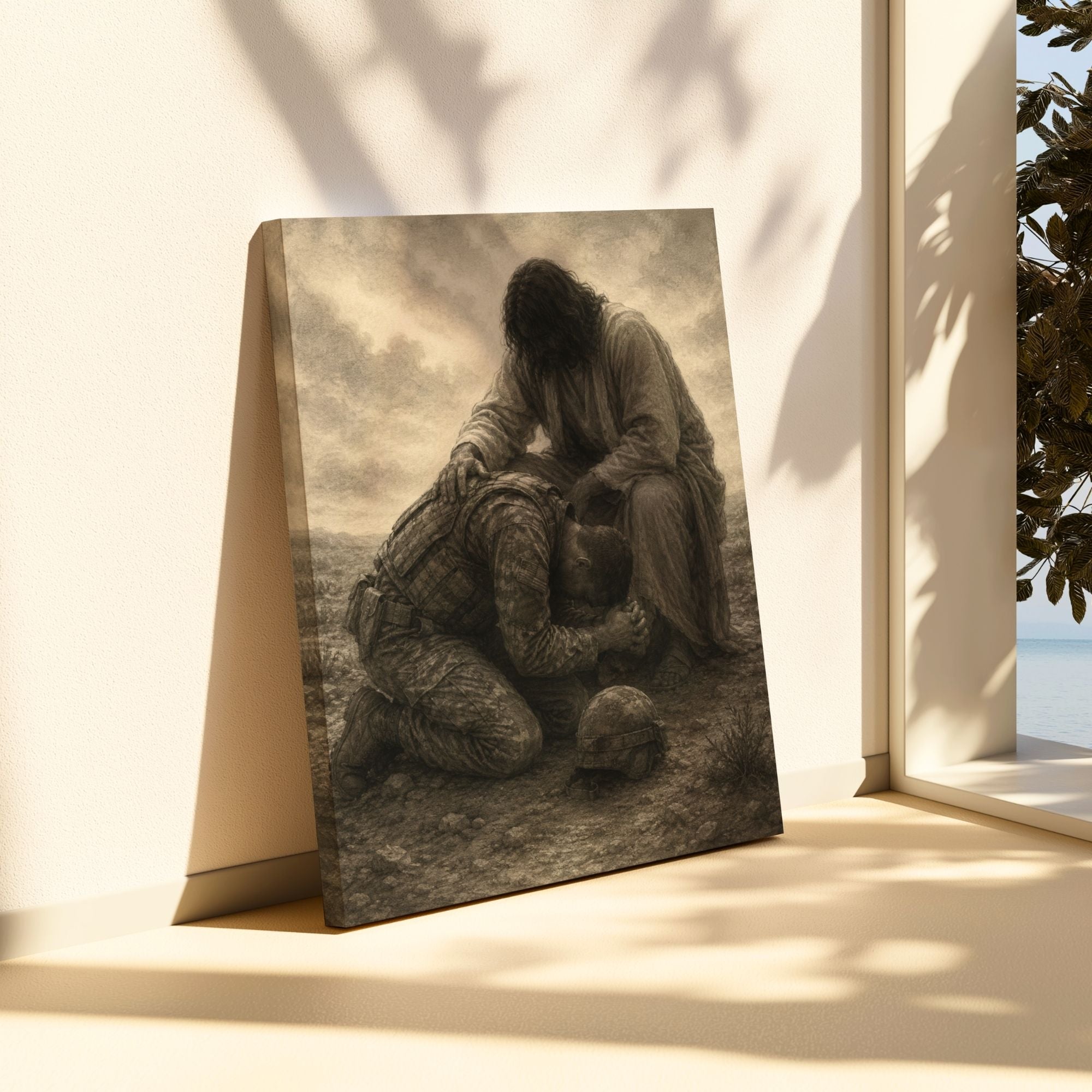Jesus Praying Over Soldier - Canvas