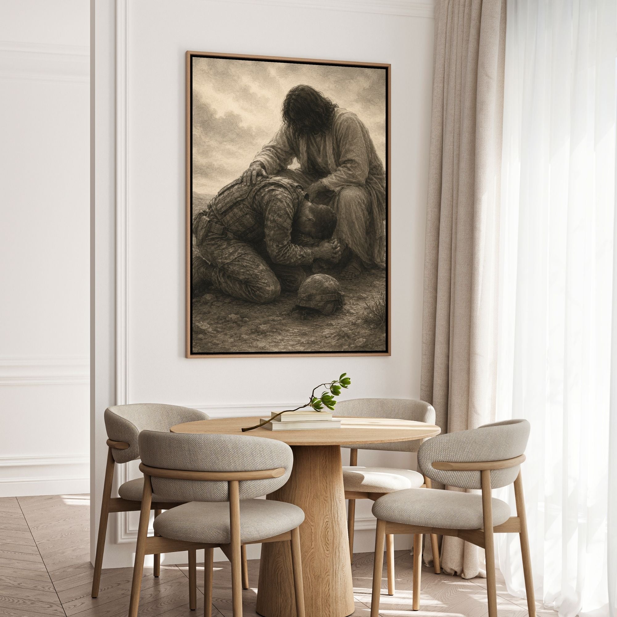 Jesus Praying Over Soldier - Canvas