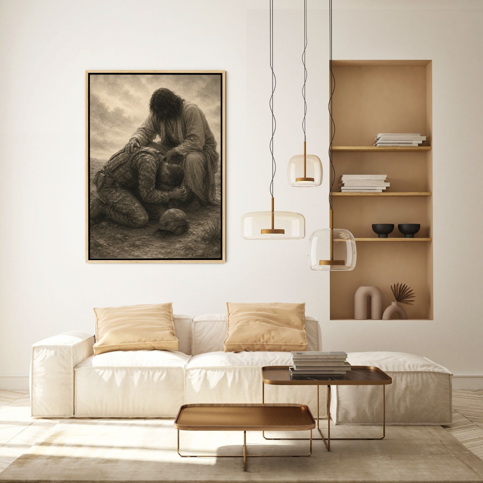 Jesus Praying Over Soldier - Canvas