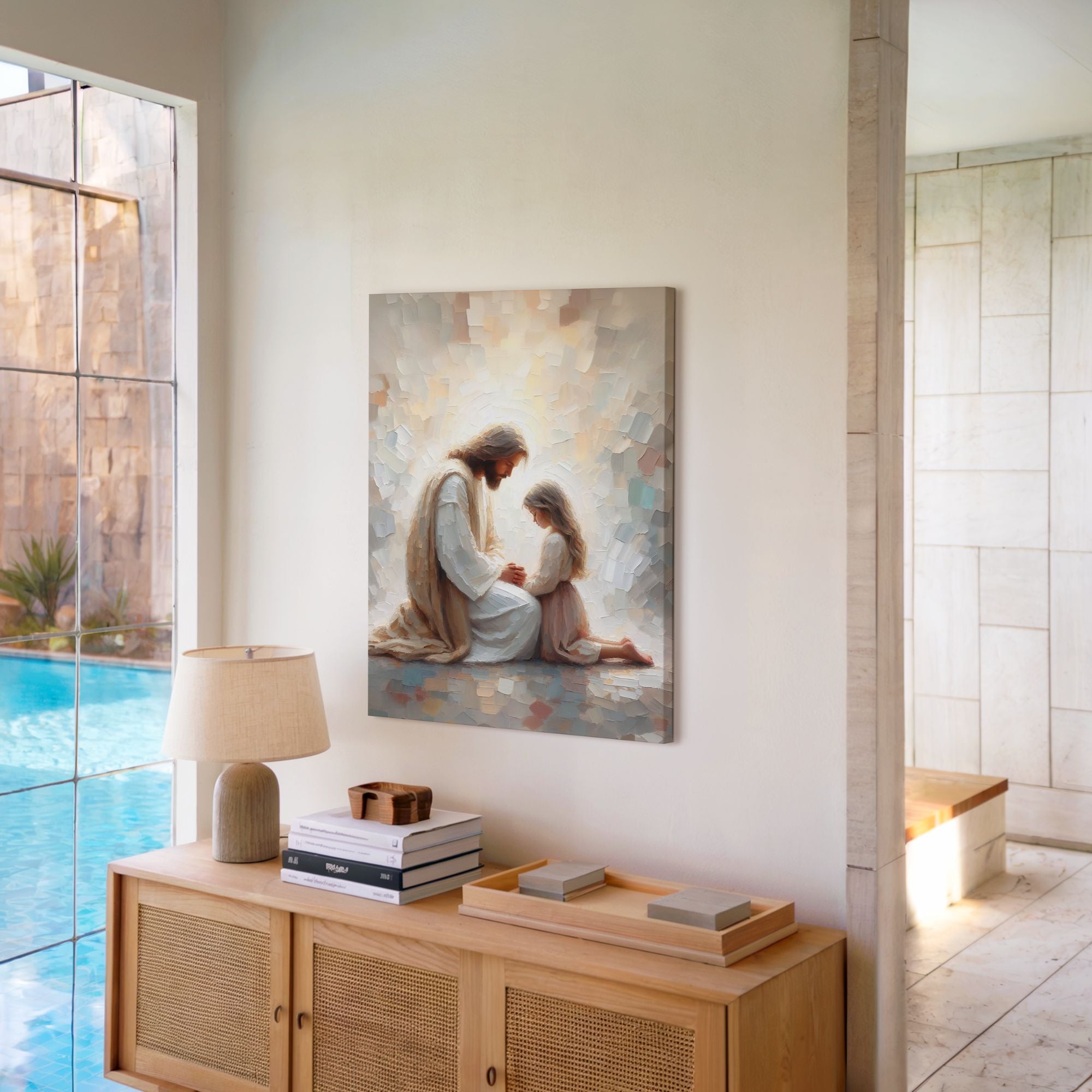 Jesus Praying With Little Girl - Canvas