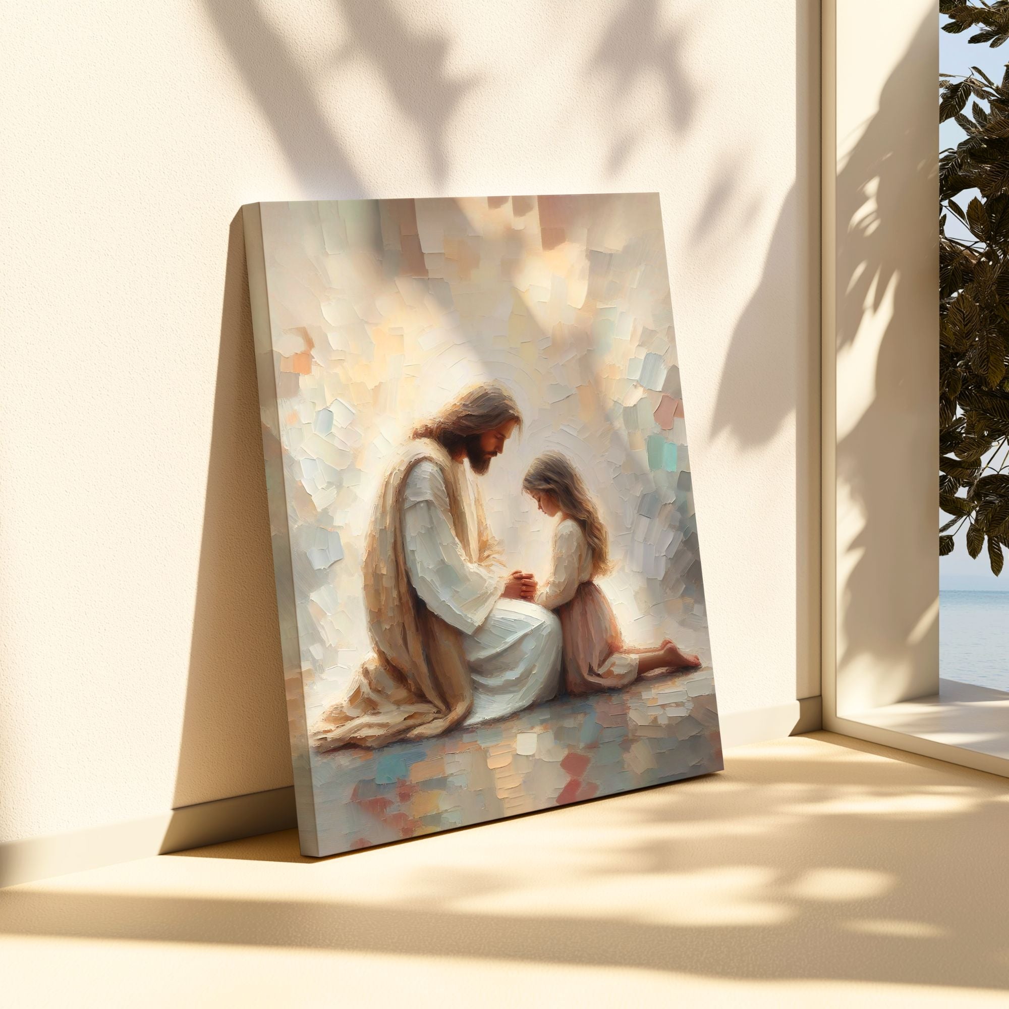 Jesus Praying With Little Girl - Canvas