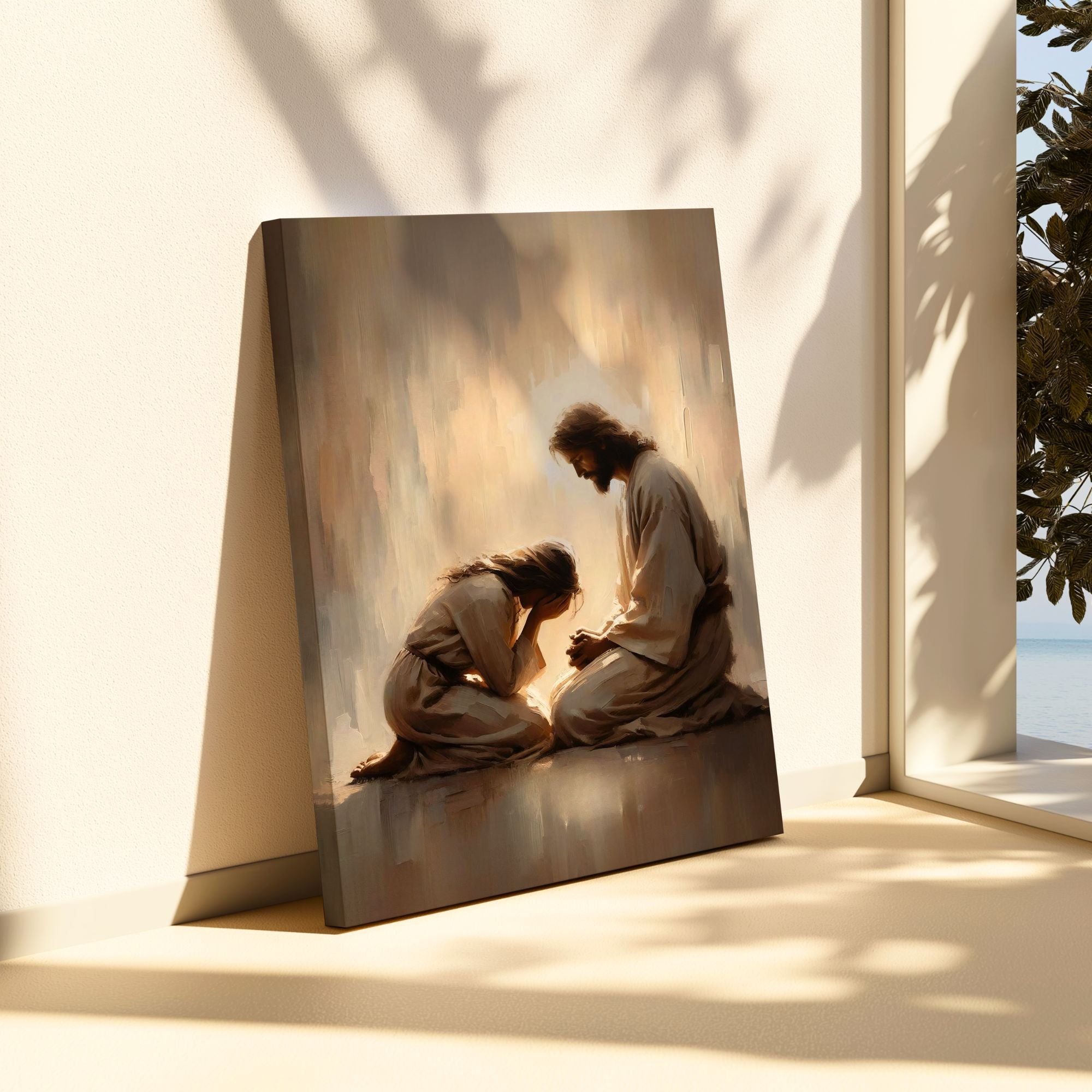 Girl Crying with Jesus - Canvas