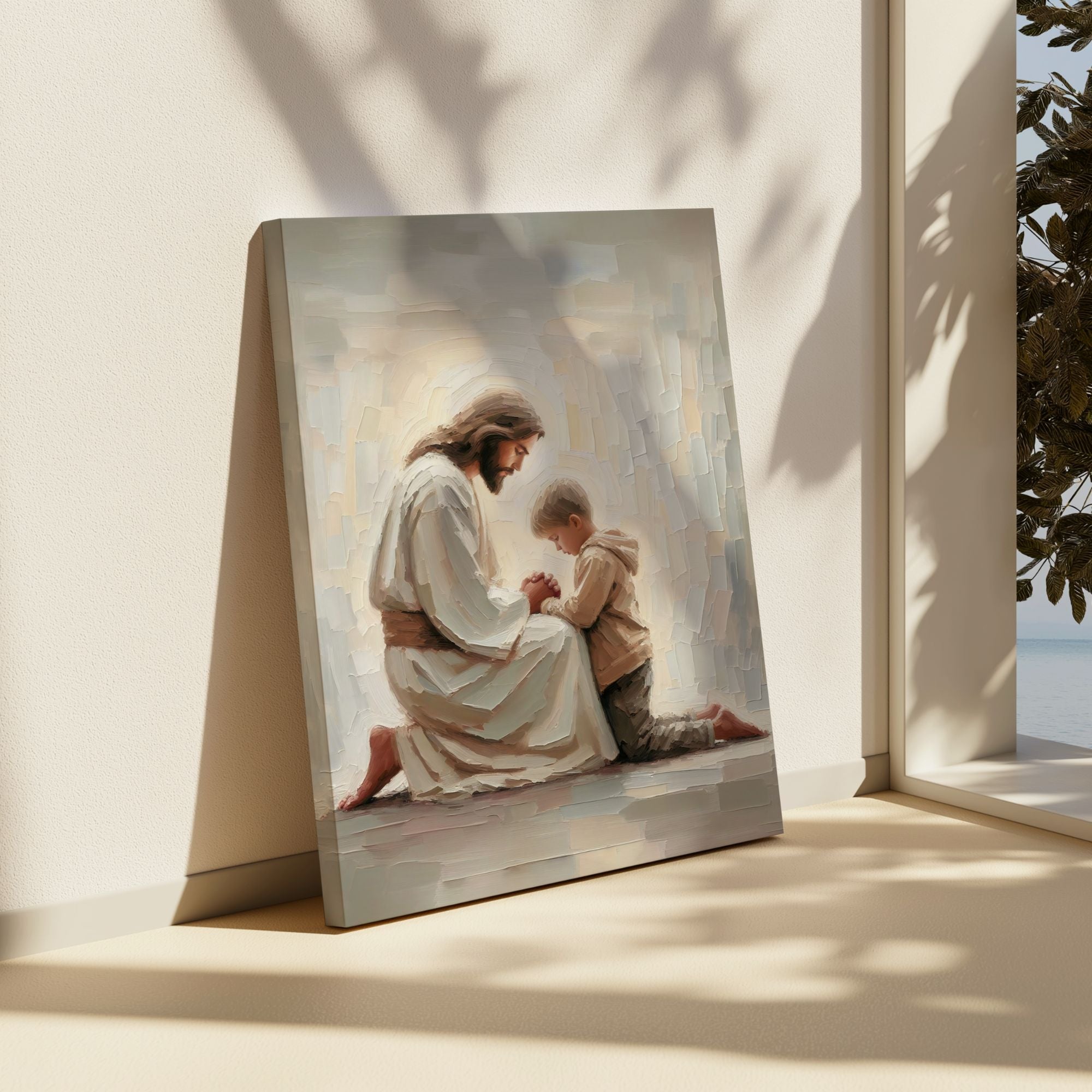 Jesus Praying With Little Boy - Canvas