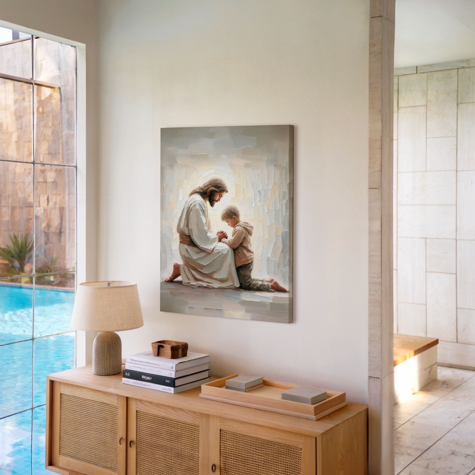 Jesus Praying With Little Boy - Canvas