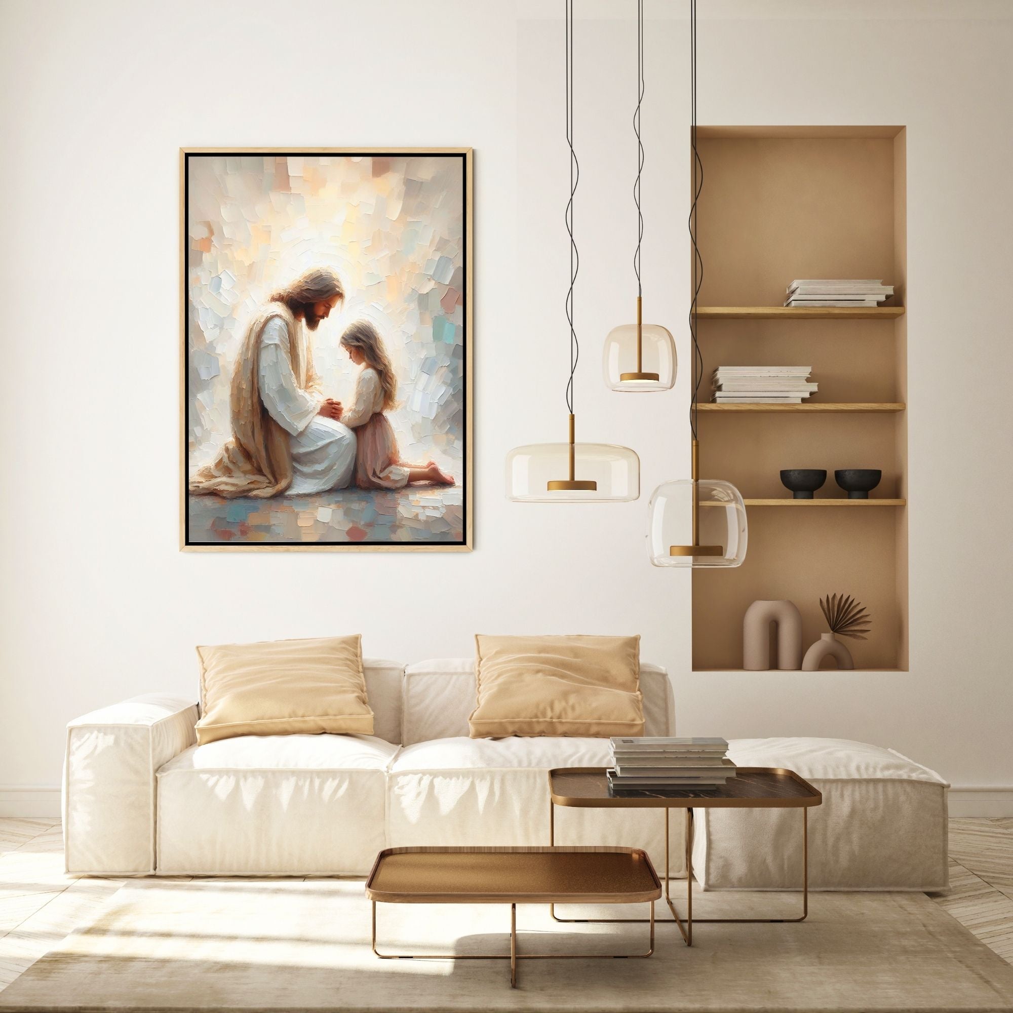 Jesus Praying With Little Girl - Canvas