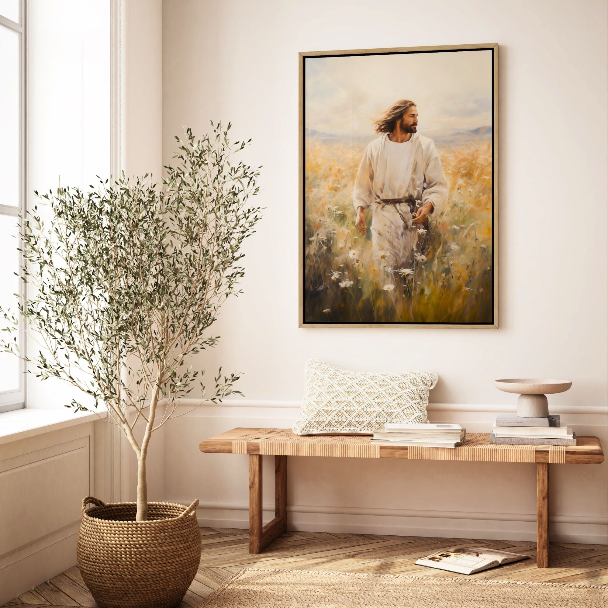 Jesus Walking in a Field - Canvas